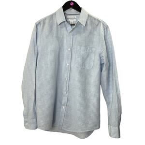 Mens Blue White Gingham Button Down Shirt Size Medium Basic Everyday Casual Top